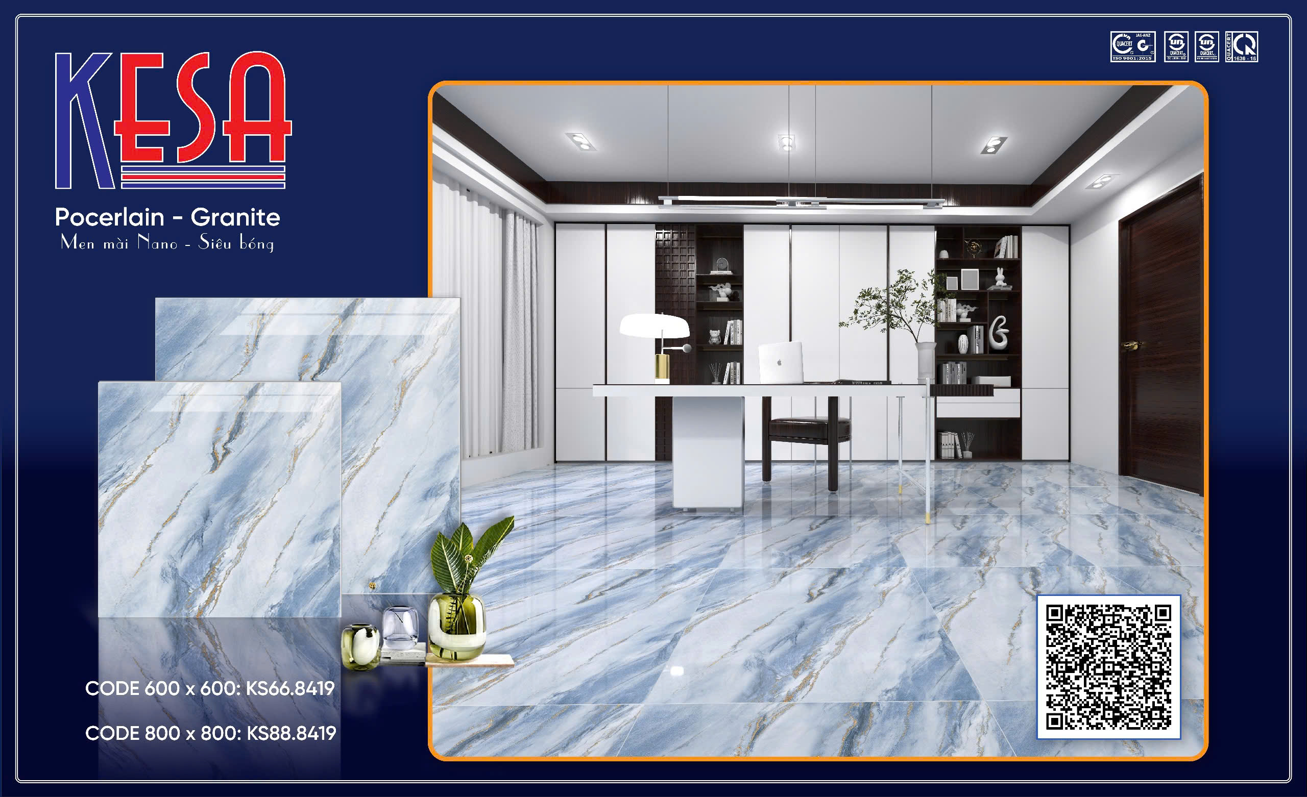 Gạch Lát Nền Granite 80x80 Vân Đá Cẩm Thạch Cao Cấp - Mã KS88