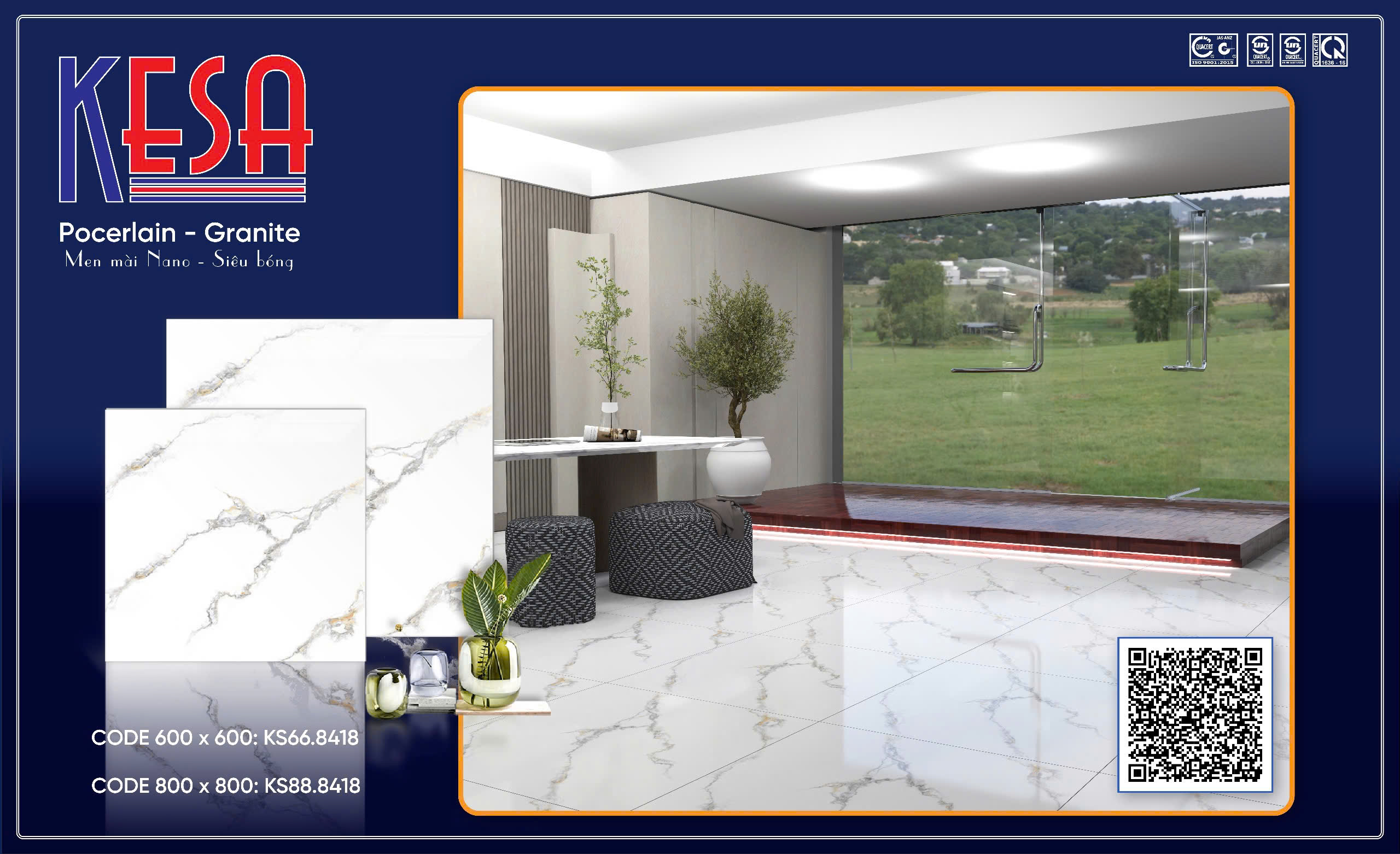 Gạch Lát Nền Granite 80x80 Vân Đá Cẩm Thạch Cao Cấp - Mã KS88