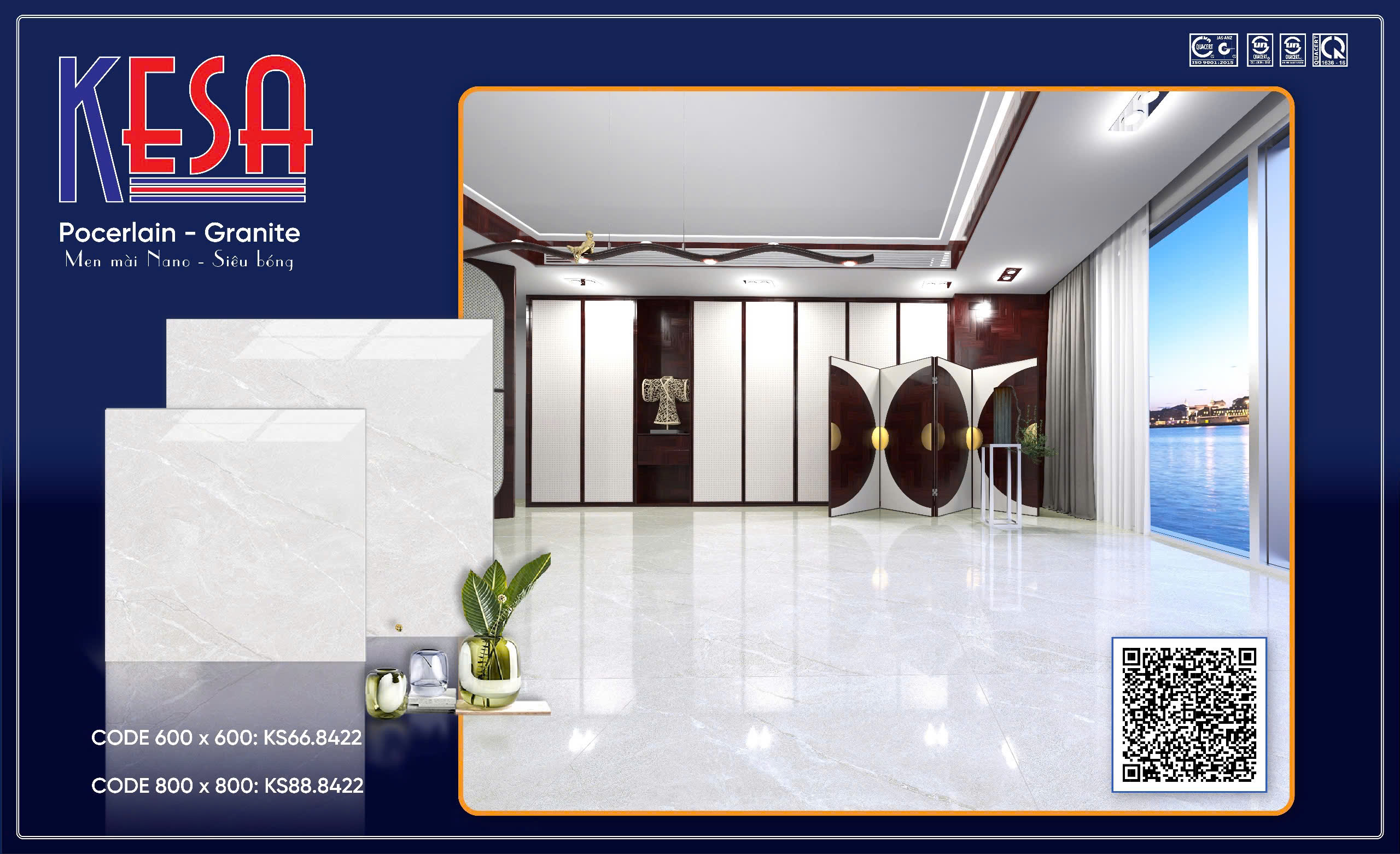 Gạch Lát Nền Granite 80x80 Vân Đá Cẩm Thạch Cao Cấp - Mã KS88