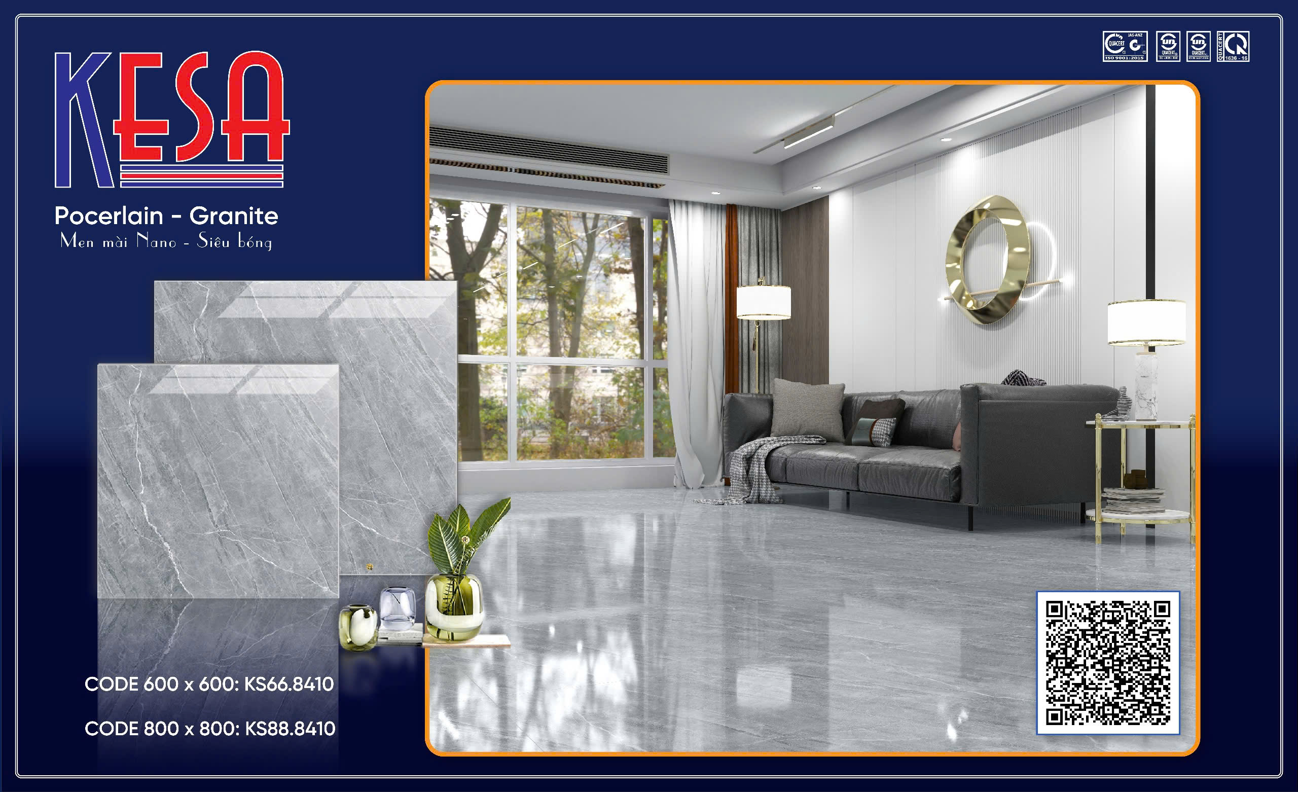 Gạch Lát Nền Granite 80x80 Vân Đá Cẩm Thạch Cao Cấp - Mã KS88
