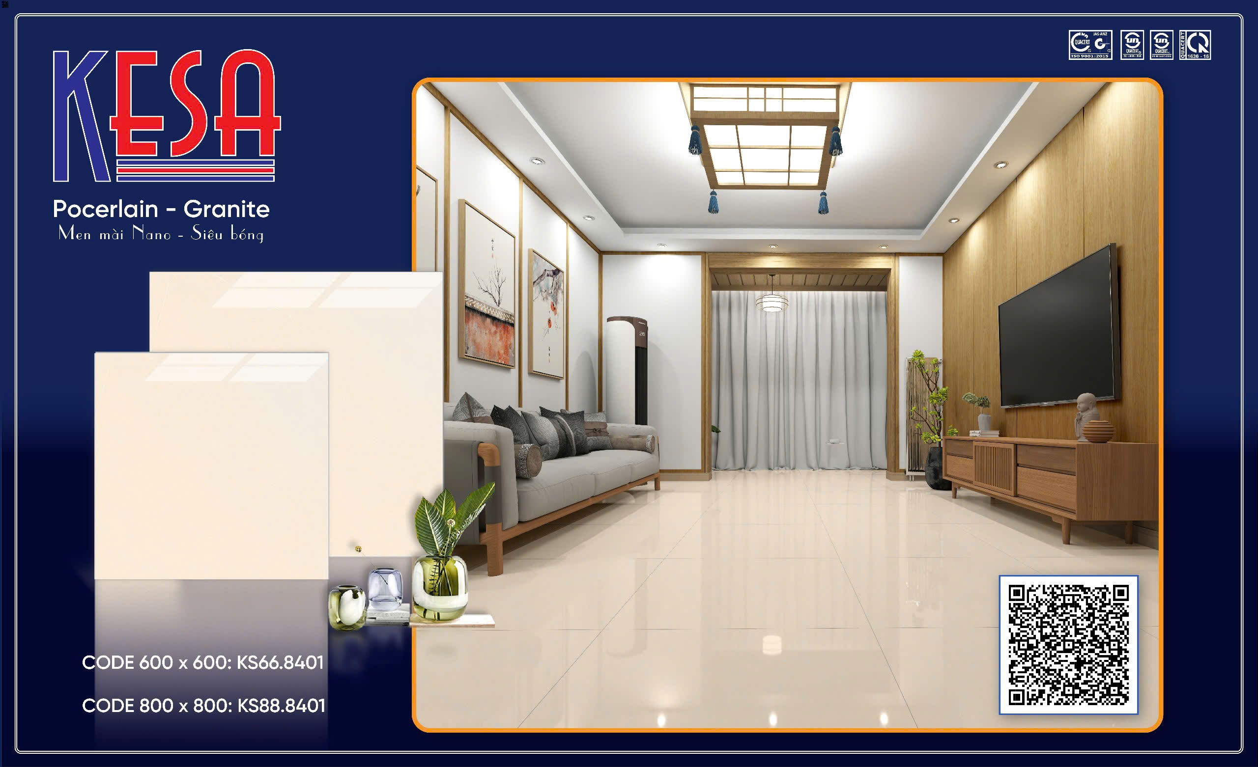 Gạch Lát Nền Granite 80x80 Vân Đá Cẩm Thạch Cao Cấp - Mã KS88