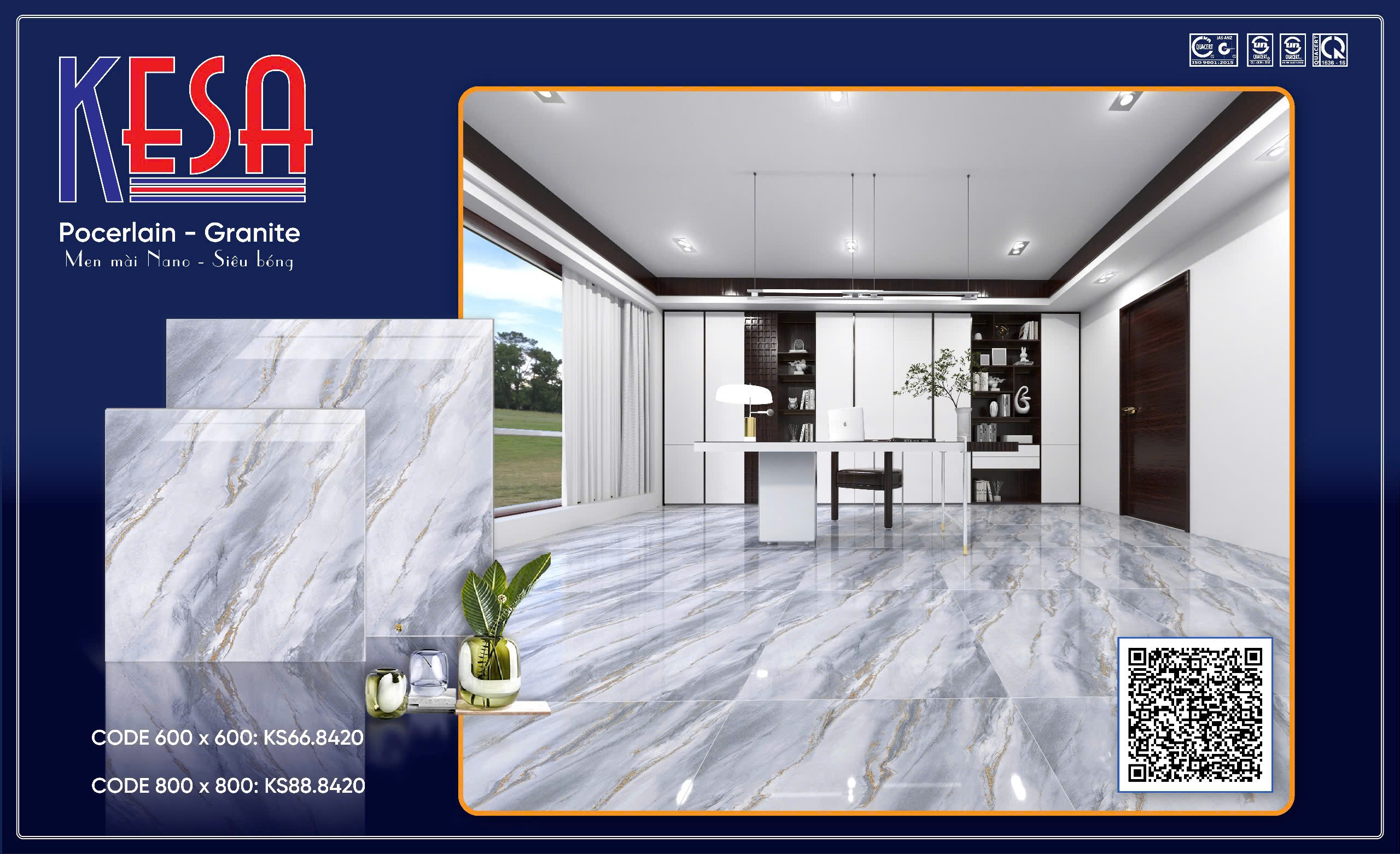 Gạch Lát Nền Granite 80x80 Vân Đá Cẩm Thạch Cao Cấp - Mã KS88